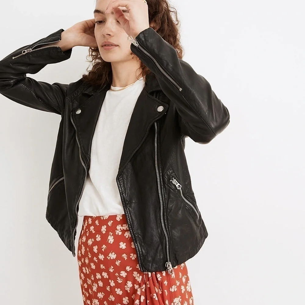 NWT Madewell Washed Leather Motorcycle Jacket/ True Black